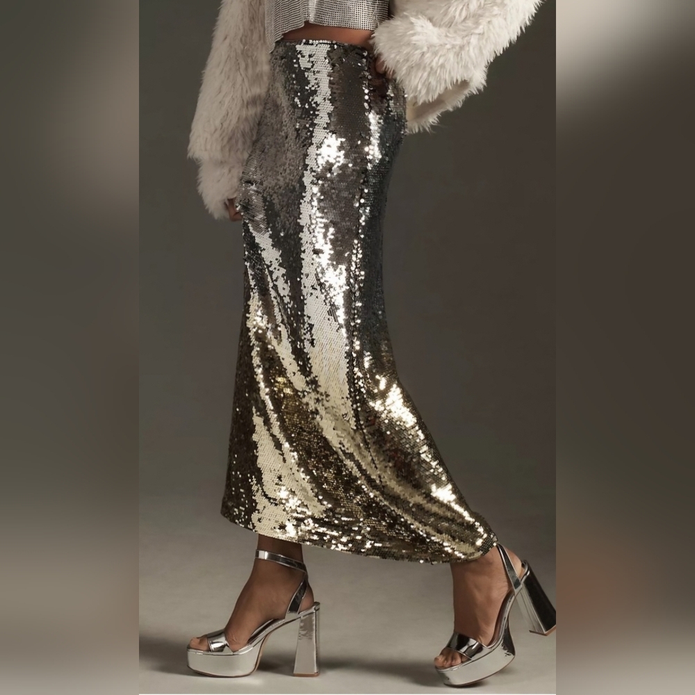 Anthropologie Gold Sequin Maxi Skirt